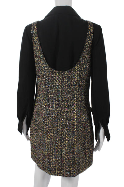 Cinq à Sept Womens Black Overall Dress Long Sleeve Scoop Neck Zip Size 4
