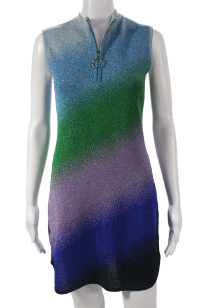 Maje Womens Mini Dress Blue Metallic High Neck Sleeveless Size 40