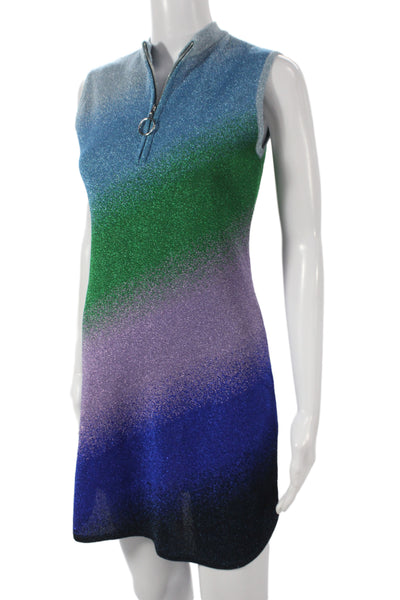 Maje Womens Mini Dress Blue Metallic High Neck Sleeveless Size 40