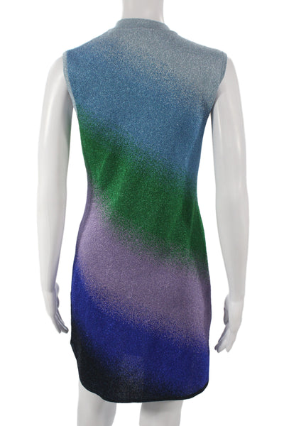 Maje Womens Mini Dress Blue Metallic High Neck Sleeveless Size 40