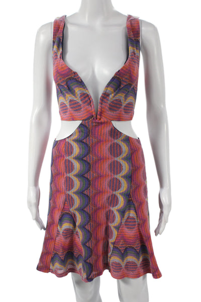Ramy Brook Women Mini Dress Multi Geometric V-Neck Sleeveless Bohemian Size 8