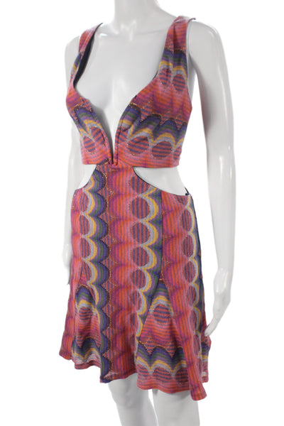 Ramy Brook Women Mini Dress Multi Geometric V-Neck Sleeveless Bohemian Size 8