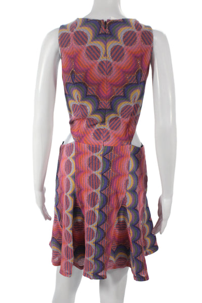 Ramy Brook Women Mini Dress Multi Geometric V-Neck Sleeveless Bohemian Size 8