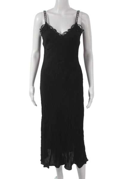 The Kooples Women Black Slip Dress V-Neck Sleeveless Mid-Calf Size 2