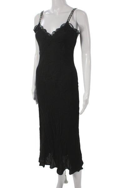 The Kooples Women Black Slip Dress V-Neck Sleeveless Mid-Calf Size 2