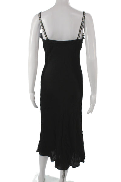 The Kooples Women Black Slip Dress V-Neck Sleeveless Mid-Calf Size 2