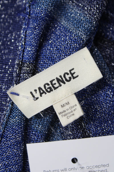 L'Agence Womens Cardigan Striped V-Neck Long Sleeve Blue Metallic Size M
