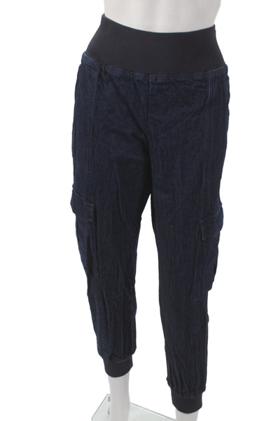 Cinq à Sept Womens Cargo Pants Blue Pull On 99% Cotton Size L