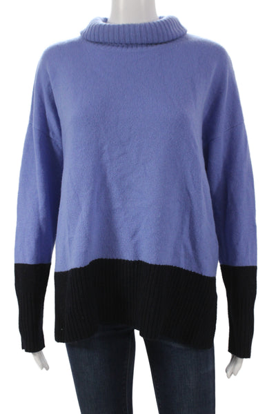 Hobbs Womens Turtleneck Pullover Merino Wool Blue Long Sleeve Size M