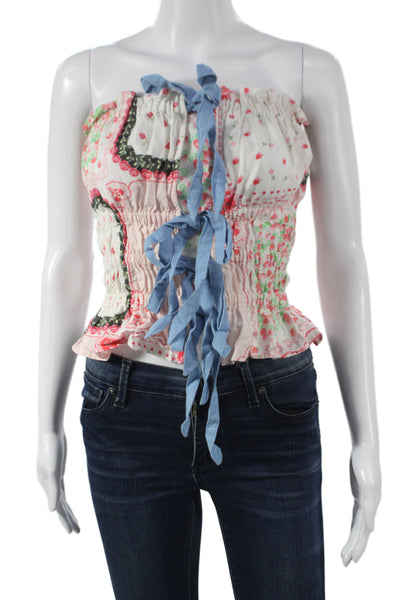 Damson Madder Women Cropped Off Shoulder Floral Blouse Blue Sleeveless Size 10