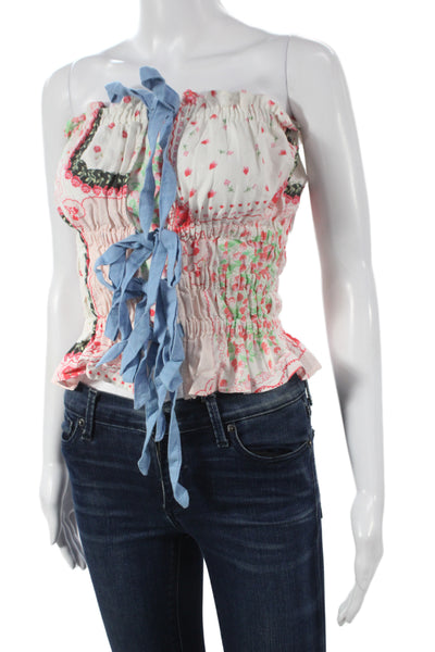 Damson Madder Women Cropped Off Shoulder Floral Blouse Blue Sleeveless Size 10