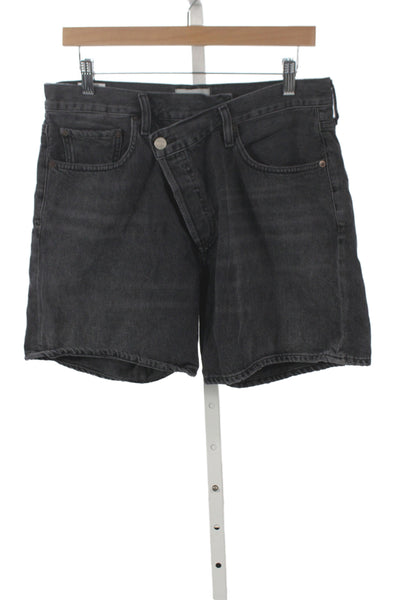 Agolde Womens Wrap Shorts Black 100% Cotton Button Casual Size 30