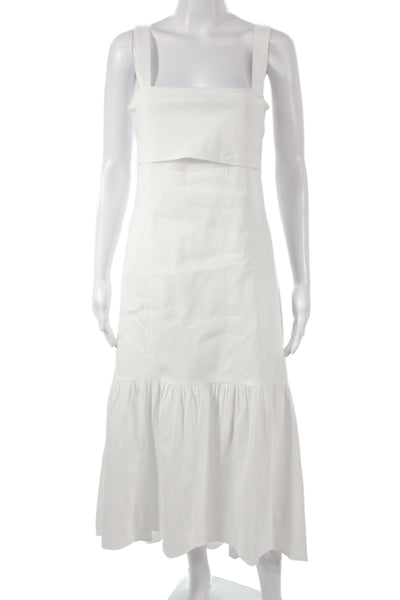 Theory Women Linen Sleeveless Square Neck Maxi Dress White Tie Waist Size M