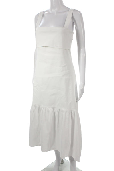 Theory Women Linen Sleeveless Square Neck Maxi Dress White Tie Waist Size M