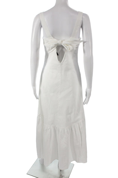 Theory Women Linen Sleeveless Square Neck Maxi Dress White Tie Waist Size M