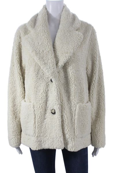ATM Womens Basic Jacket Ivory Button Polyester Long Sleeve Casual Size M