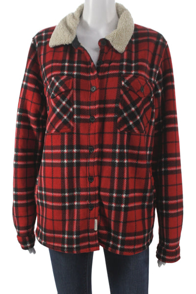 SoHo Women Basic Jacket Red Plaid Polyester Button Long Sleeve Fall Size L