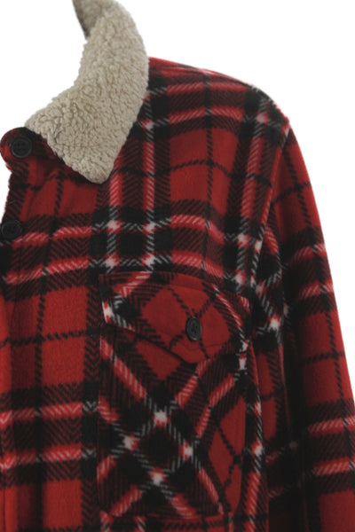 SoHo Women Basic Jacket Red Plaid Polyester Button Long Sleeve Fall Size L