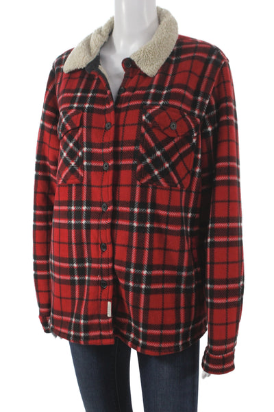 SoHo Women Basic Jacket Red Plaid Polyester Button Long Sleeve Fall Size L