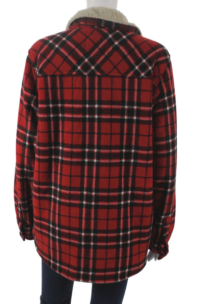 SoHo Women Basic Jacket Red Plaid Polyester Button Long Sleeve Fall Size L