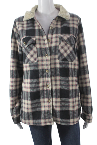 SoHo Women Basic Jacket Black Plaid Polyester Button Long Sleeve Size L