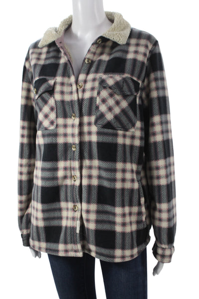 SoHo Women Basic Jacket Black Plaid Polyester Button Long Sleeve Size L