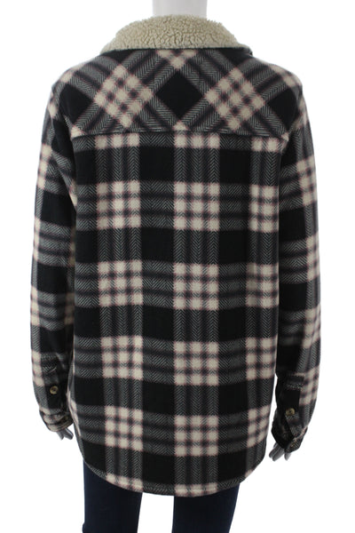 SoHo Women Basic Jacket Black Plaid Polyester Button Long Sleeve Size L