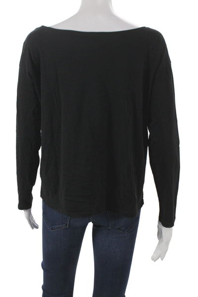 Vince Women Basic Boat Neck Long Sleeve T-Shirt Black Cotton Size M