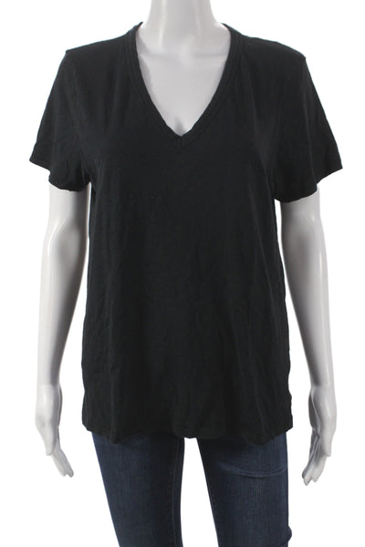 Rag & Bone Jean Women Basic V-Neck Black Pima Cotton Tee Short Sleeve Size L