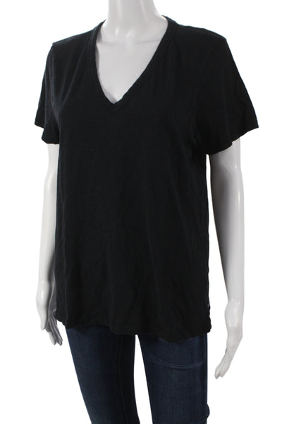Rag & Bone Jean Women Basic V-Neck Black Pima Cotton Tee Short Sleeve Size L