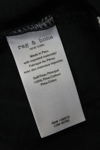 Rag & Bone Jean Women Basic V-Neck Black Pima Cotton Tee Short Sleeve Size L