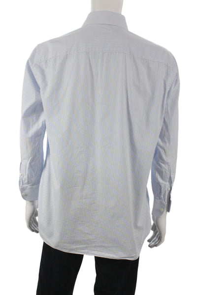 Brioni Mens Cotton Striped Print Long Sleeve Buttoned-Up Blue White Size EUR 41