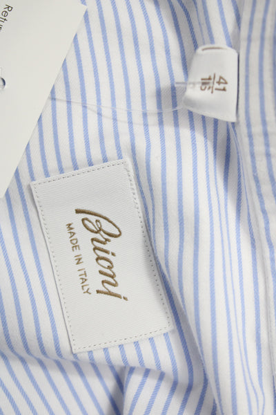Brioni Mens Cotton Striped Print Long Sleeve Buttoned-Up Blue White Size EUR 41