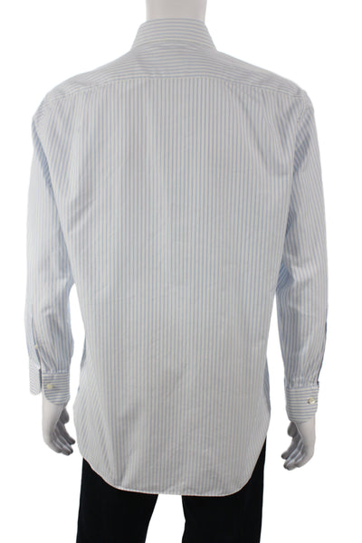 Zegna Mens Striped Print Long Sleeve Buttoned-Up Blue Size EUR 46