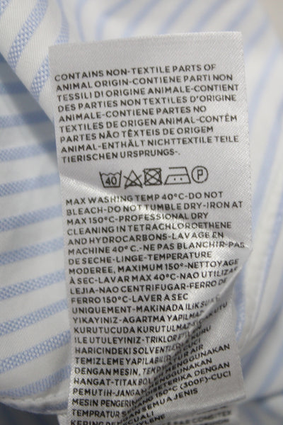 Zegna Mens Striped Print Long Sleeve Buttoned-Up Blue Size EUR 46
