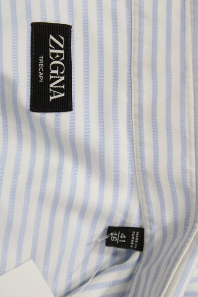 Zegna Mens Striped Print Long Sleeve Buttoned-Up Blue Size EUR 46
