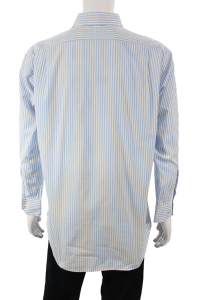 Maus & Hoffman Mens Striped Print Long Sleeve Buttoned-Up Top Blue White Size 16