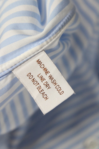 Maus & Hoffman Mens Striped Print Long Sleeve Buttoned-Up Top Blue White Size 16