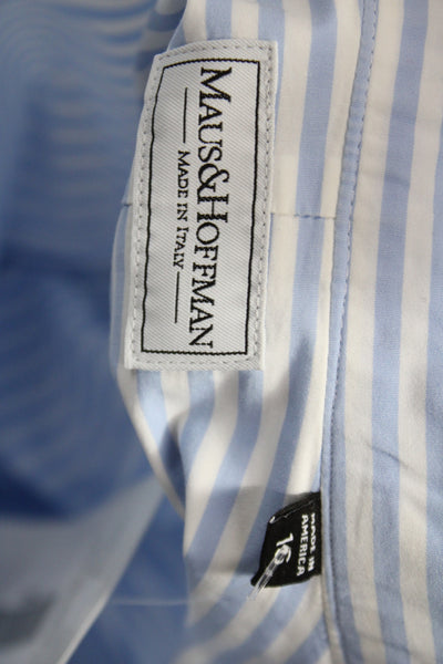 Maus & Hoffman Mens Striped Print Long Sleeve Buttoned-Up Top Blue White Size 16