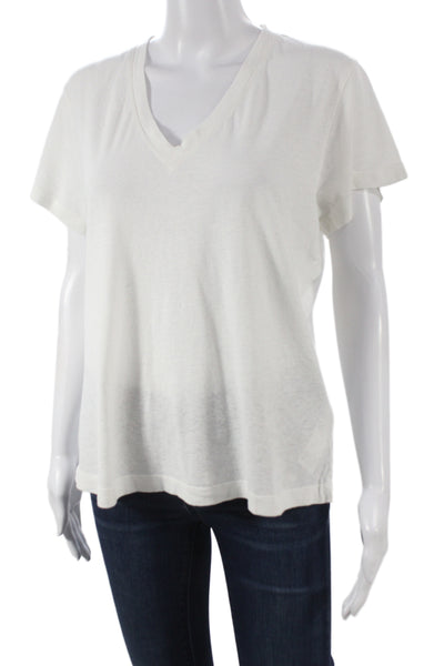 Me + Em Womens Basic V-Neck Hemp T-Shirt White Short Sleeve Size 8