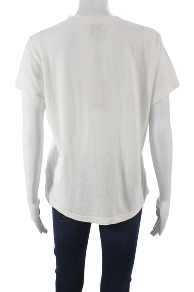 Me + Em Womens Basic V-Neck Hemp T-Shirt White Short Sleeve Size 8