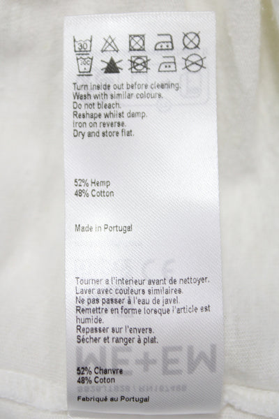 Me + Em Womens Basic V-Neck Hemp T-Shirt White Short Sleeve Size 8