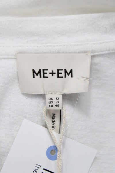 Me + Em Womens Basic V-Neck Hemp T-Shirt White Short Sleeve Size 8