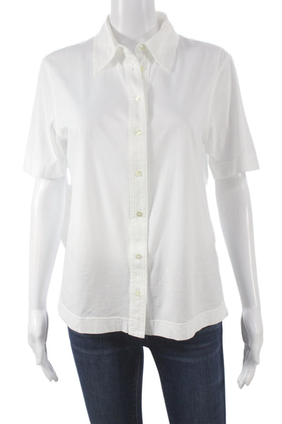 Banana Republic Women Basic Collared Cotton Button-Up Short Sleeve White Size M