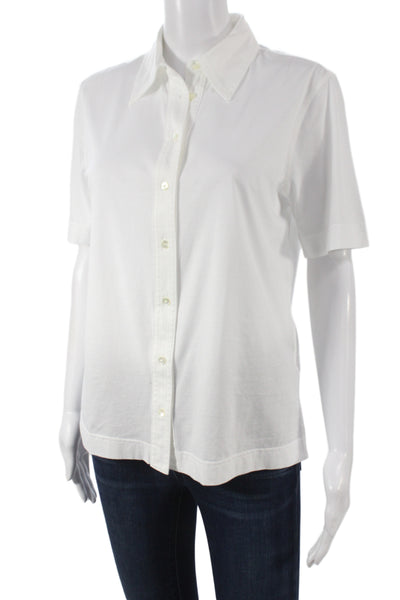Banana Republic Women Basic Collared Cotton Button-Up Short Sleeve White Size M