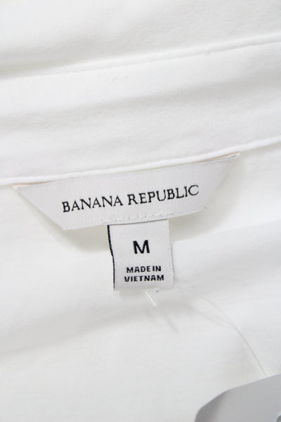 Banana Republic Women Basic Collared Cotton Button-Up Short Sleeve White Size M