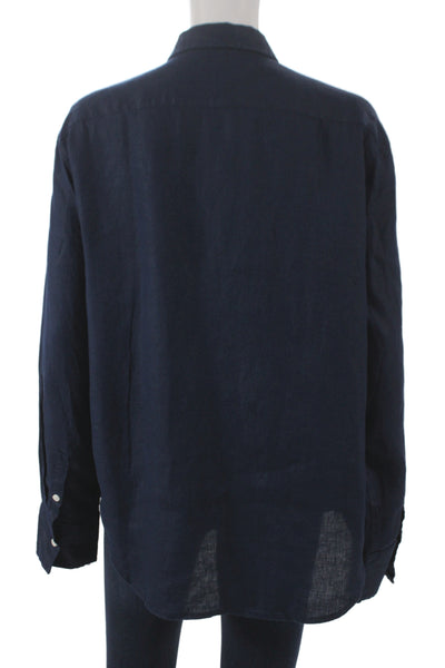 J Crew Women Blue Linen Collared Long Sleeve Button-Up Basic Size 10