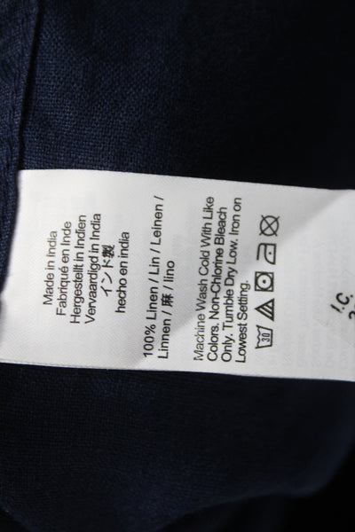 J Crew Women Blue Linen Collared Long Sleeve Button-Up Basic Size 10