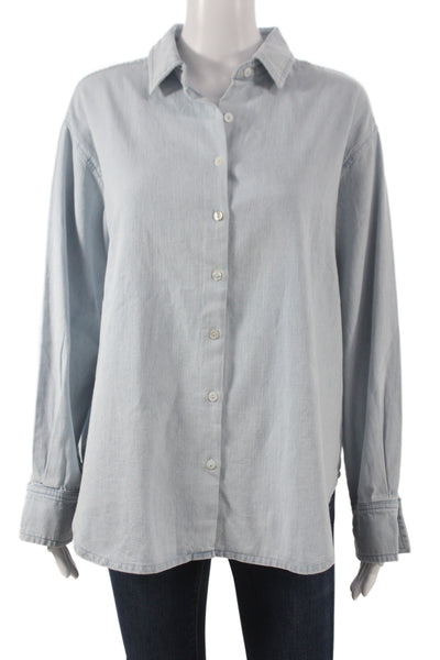 Tuckernuck Womens Blue Cotton Collared Long Sleeve Button-Up Top Size L