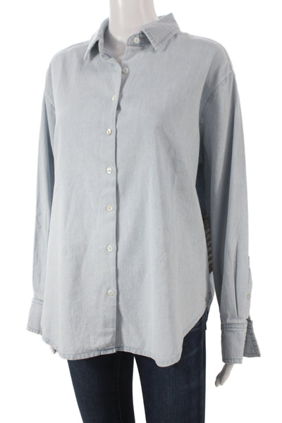 Tuckernuck Womens Blue Cotton Collared Long Sleeve Button-Up Top Size L